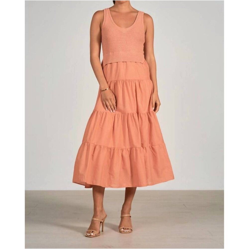 NWT Elan Maxi Dress SIZE L Blouson Blush Pink Beachy Tiered Coverup Resort Wear